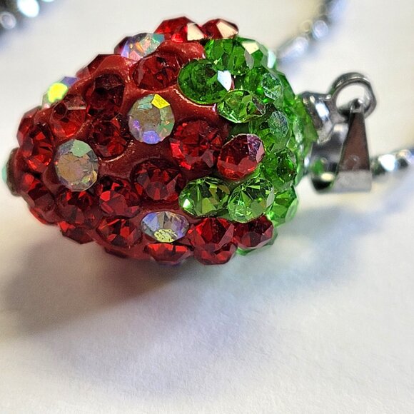Kids, Teens Red Strawberry Pendant with Swaroski elements on a 18k Silver Chain - Picture 9 of 13